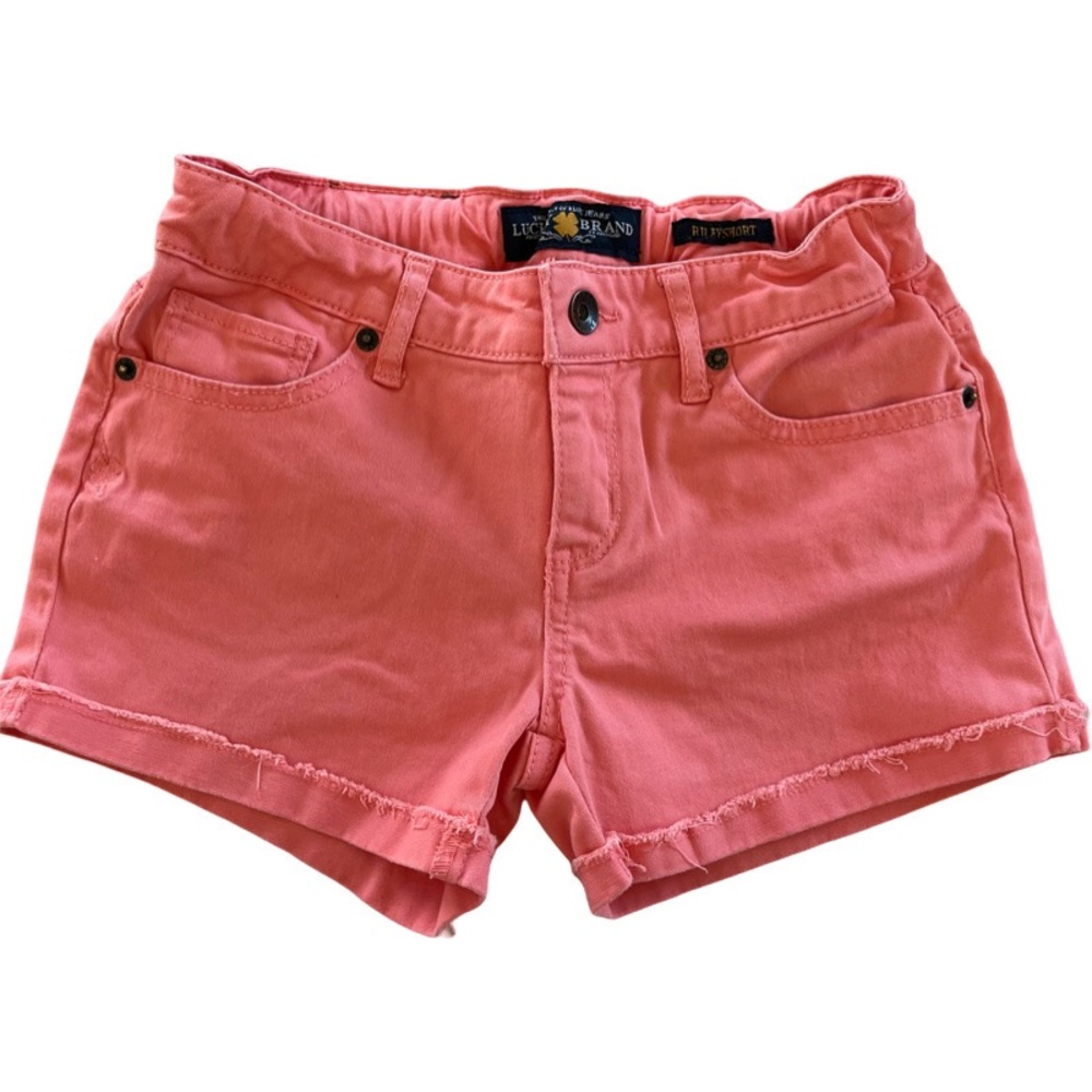 Lucky Brand girls stretch denim Riley short. Salmon pink color. 12